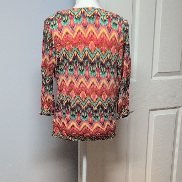 Jones New York Sport Multicolor Boho Decorative Tie Blouse Size XL - Picture 2 of 5